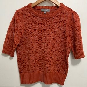 Marled Orange Crew Neck Sweater with Textured Knit